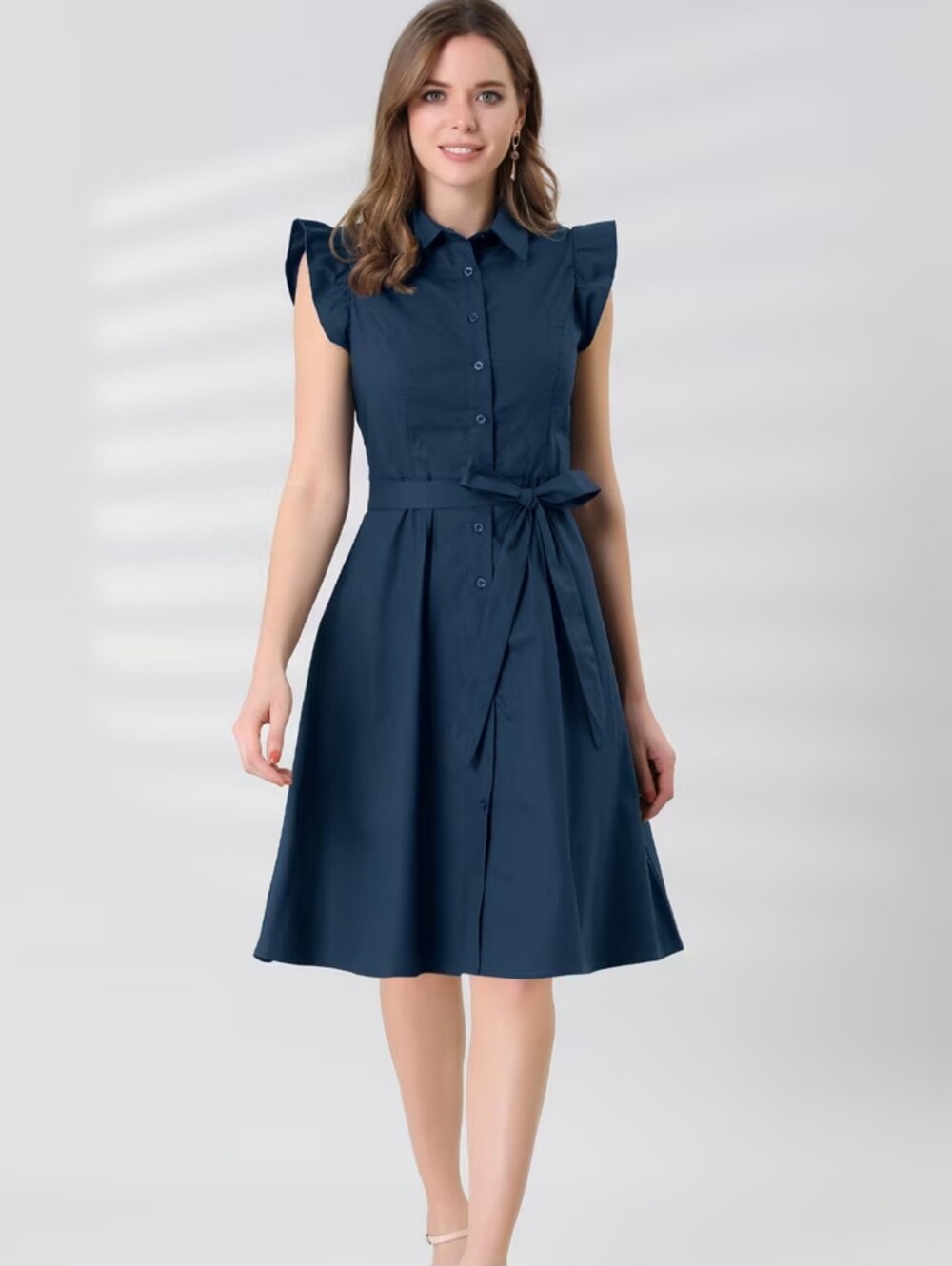 Navy Shirt Dress with Tie Waist